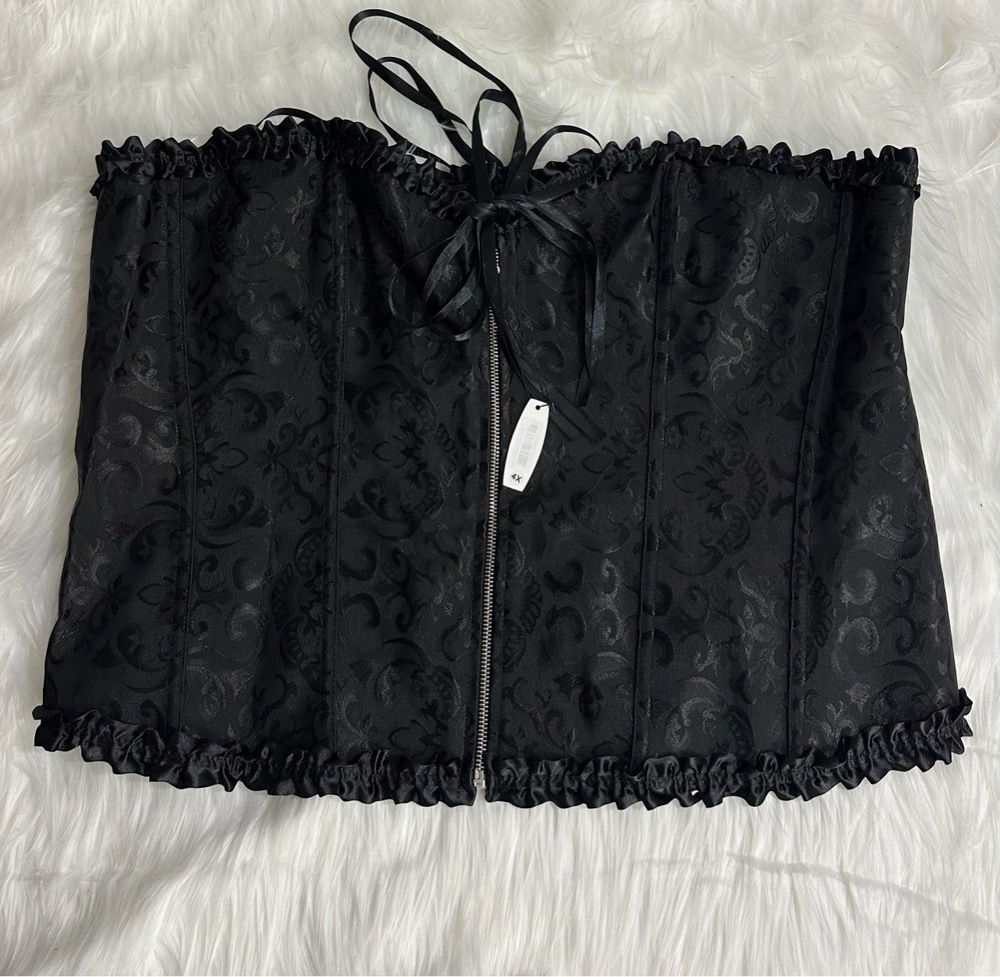 NWT Adore Me Corset Womens Size 4X Black Ruffled Lace-Up Jacquard Zipper - Picture 2 of 9
